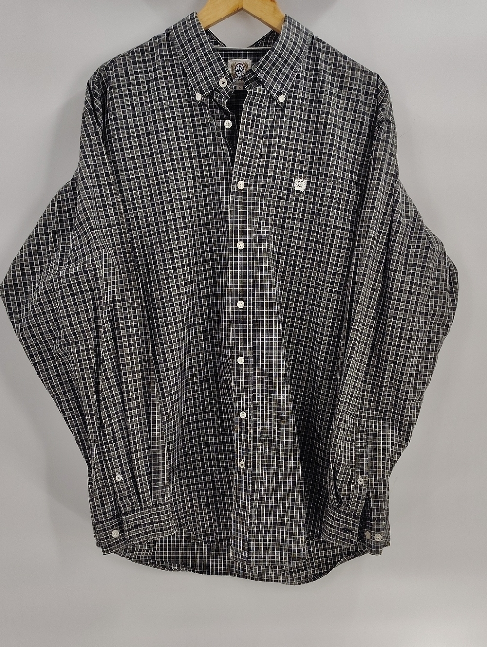 Cinch Mens Button Down Shirt Size Large Black White Plaid Long Sleeve Cotton